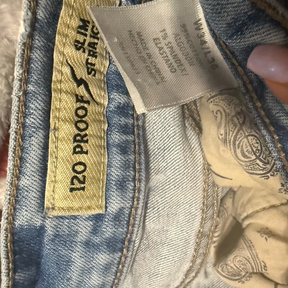 💙👉🔥Men’s Moonshine 120 Proof Slim Straight Jeans 34x36 Distressed Light Wash